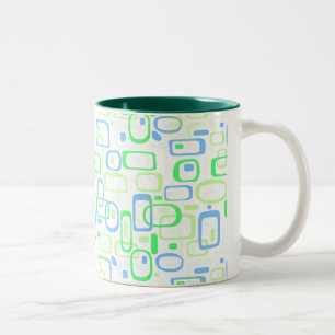 Funky Green Retro Pattern Two-Tone Coffee Mug
