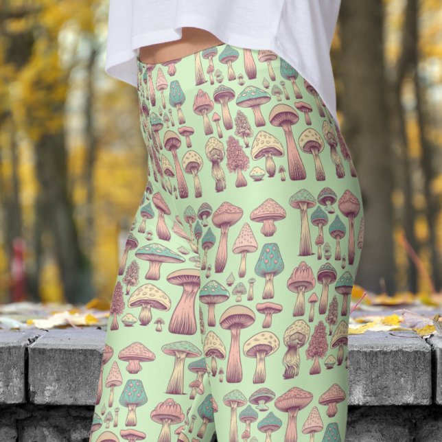 Funky Green Tea Wild Sh rooms Pattern Leggings (Wild Sh'rooms on Green Tea )