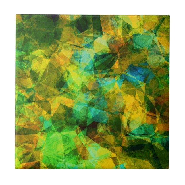 Funky Greens Modern Abstract Design Ceramic Tile (Front)