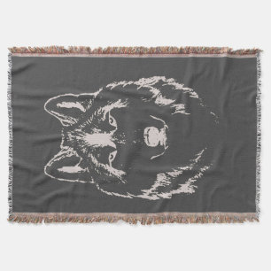 Funky Grey And White Wolf Face Head Sketch Throw Blanket