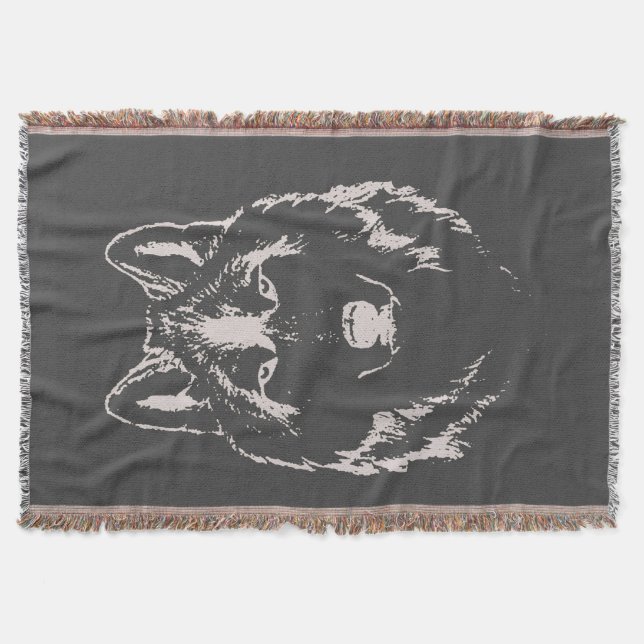 Funky Grey And White Wolf Face Head Sketch Throw Blanket (Front)