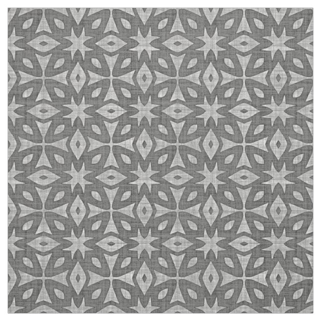 Funky Grey Faux Batik Linen Squares Pattern Fabric (Swatch)