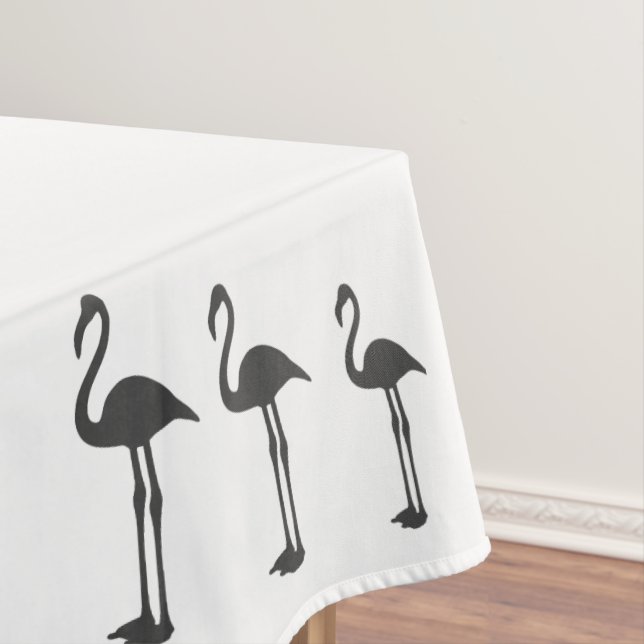 Funky Grey Flamingo Birds Pattern Tablecloth (In Situ)