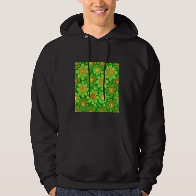 FUNKY GROOVY 1970'S STYLE CARTOON FLOWERS GREEN AN HOODIE (Front)