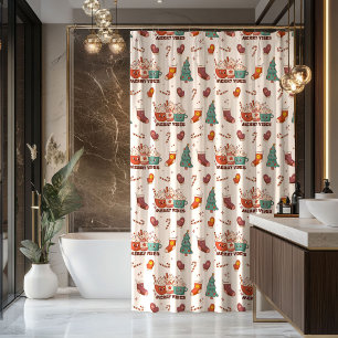 Funky Groovy Christmas 70s Pastel Colours Joy Shower Curtain