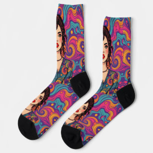 Funky groovy colorful Brunette Beauty youthful Socks