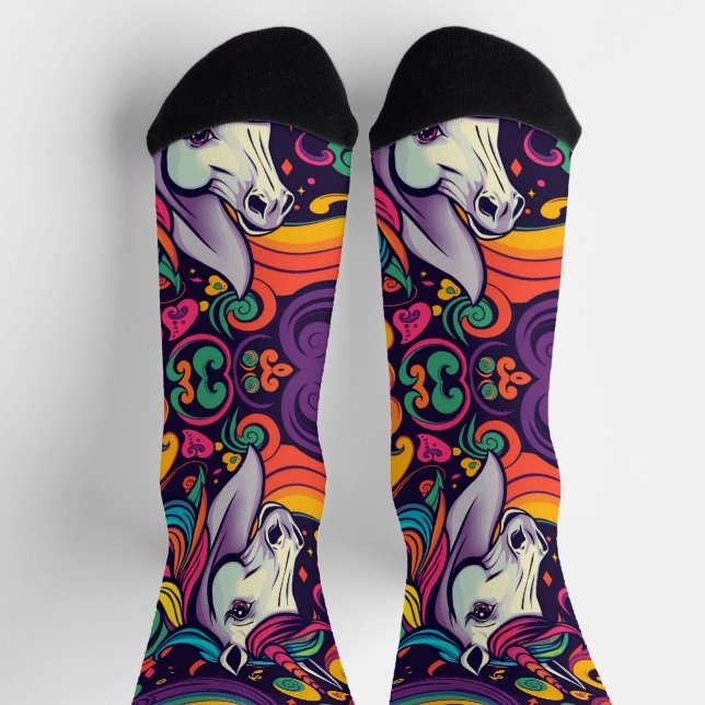 Funky groovy colourful Unicorn youthful unisex Socks (Top)