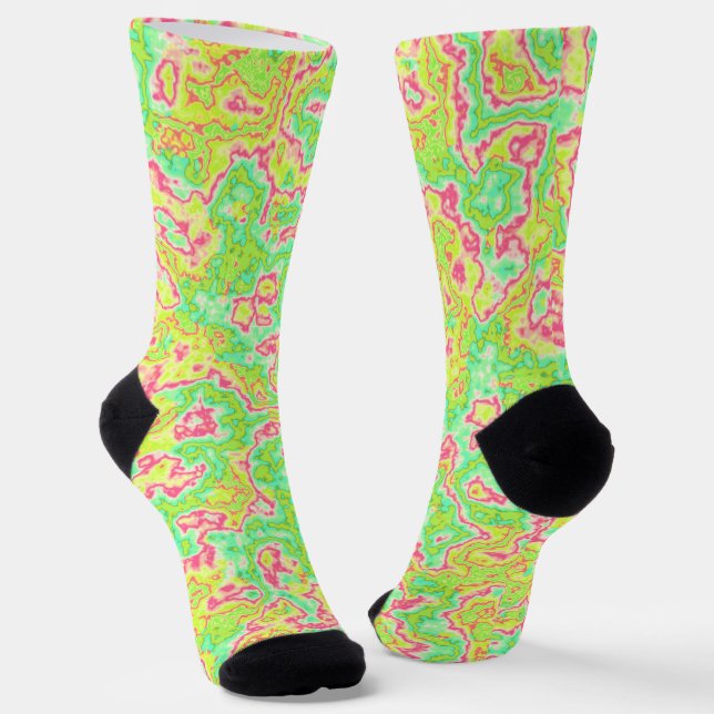 Funky Groovy Retro Bold Neon Hippie Trippy Marble Socks (Angled)
