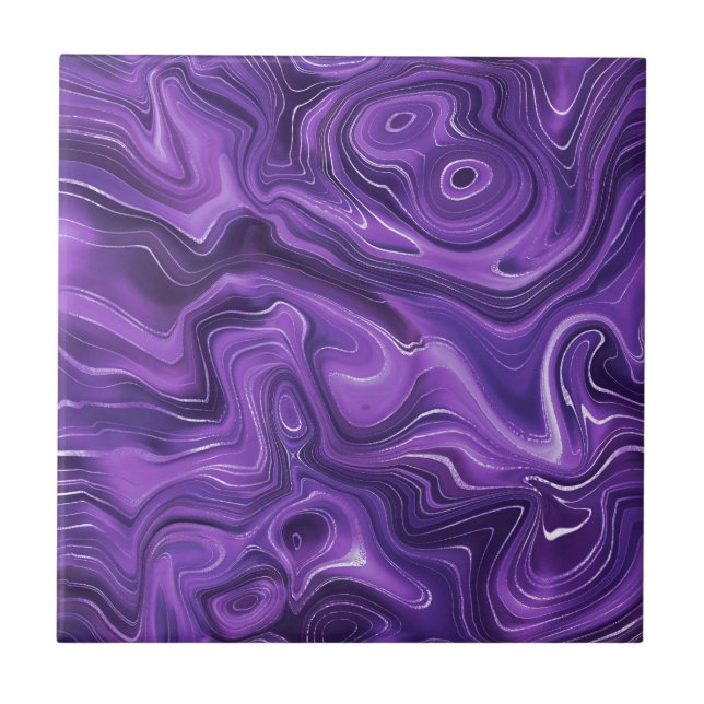 Funky Groovy Stylish Purple Curves Marble 6-6 Ceramic Tile (Front)