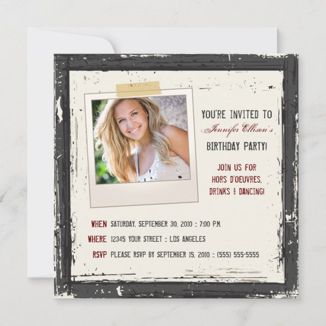 Funky Grunge Birthday Party Invitation (black) (Front)