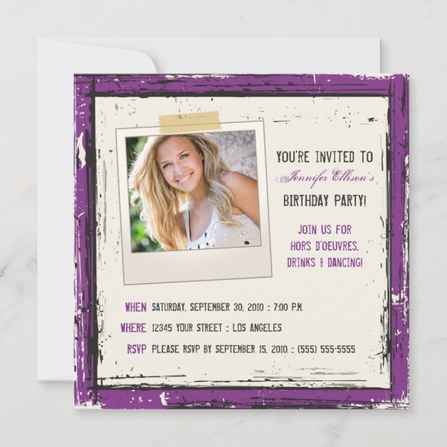 Funky Grunge Birthday Party Invitation (lavender) (Front)