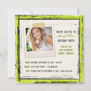 Funky Grunge Birthday Party Invitation (lime)