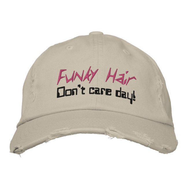 Funky Hair Humour Coral Black Embroidered Hat (Front)