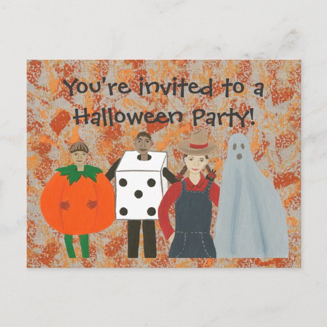 Funky Halloween Costume Party Invitation postcards (Front)