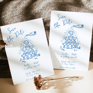 Funky Hand Drawn Champagne Tower Wedding Invitation