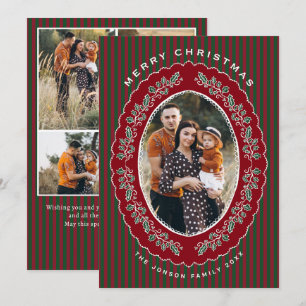 Funky Hand Drawn Christmas Red Bow 5 Photo Holiday Card