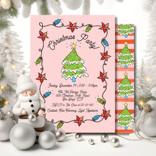 Funky Hand Drawn Christmas Tree Lights Party Invitation