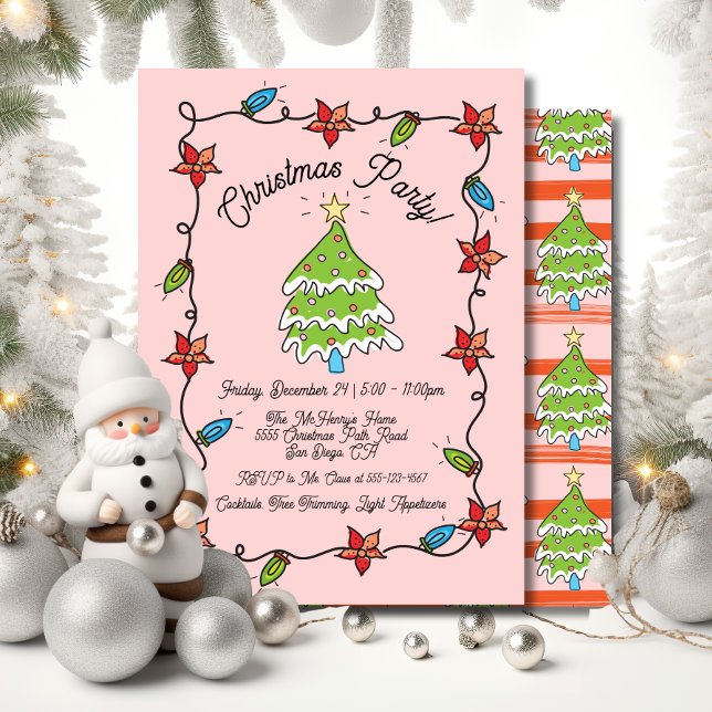 Funky Hand Drawn Christmas Tree Lights Party Invitation (Creator Uploaded)