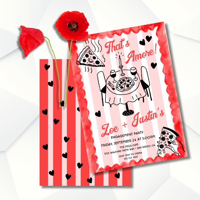 Funky Hand drawn Pizza Engagement Party Invitation (Creator Uploaded)