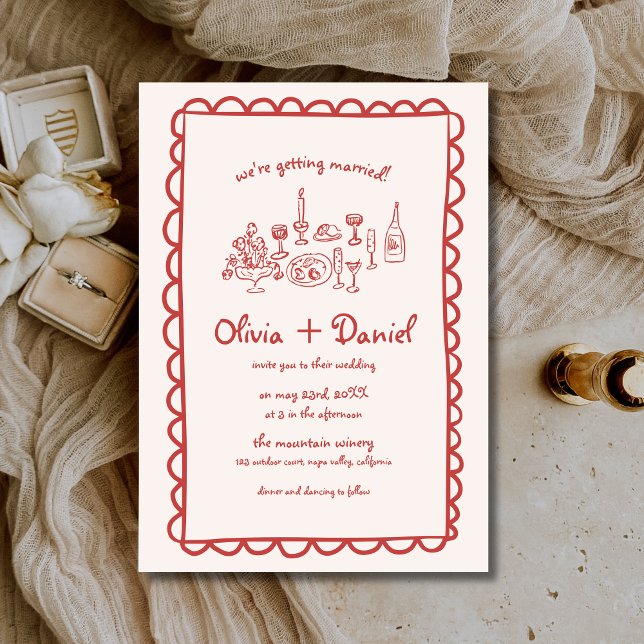 Funky Hand Drawn Red Handwriting Wedding Invitation (Creator Uploaded)