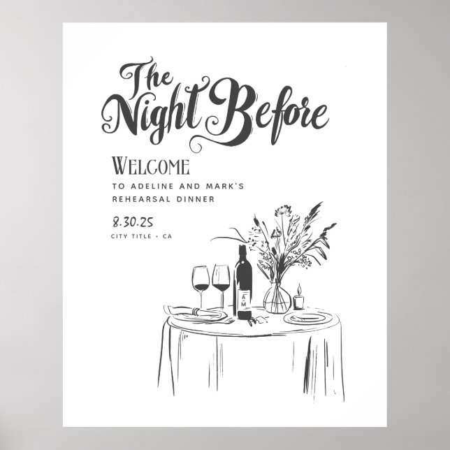 Funky Hand Drawn Rehearsal Dinner Welcome Sign (Front)