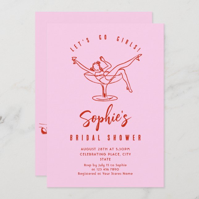 Funky Hand Drawn Scribble Retro Bridal Shower Invitation (Front/Back)