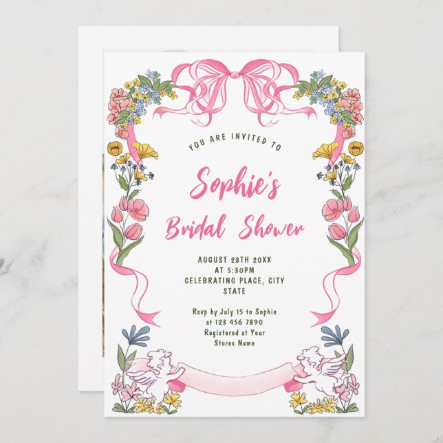 Funky Hand Drawn Scribble Retro Bridal Shower Invitation (Front/Back)