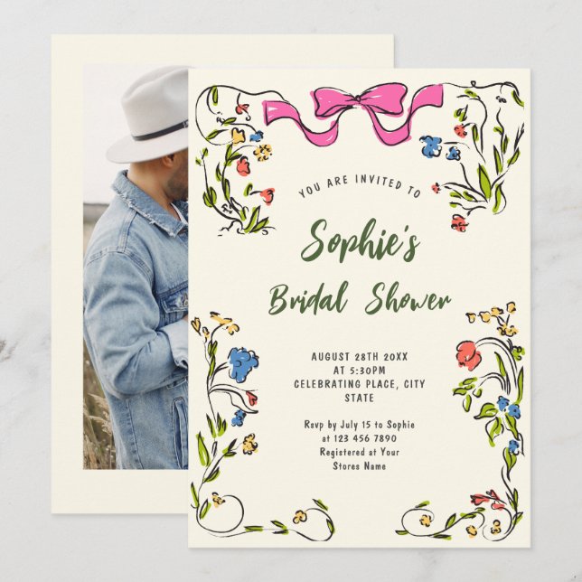 Funky Hand Drawn Scribble Retro Bridal Shower Invitation (Front/Back)