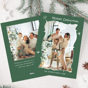 Funky Hand Drawn Scribble Retro Christmas 2 Photo Holiday Card