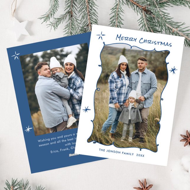 Funky Hand Drawn Scribble Retro Christmas 2 Photo Holiday Card (Creator Uploaded)