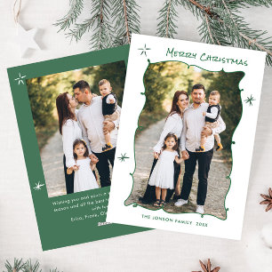 Funky Hand Drawn Scribble Retro Christmas 2 Photo Holiday Card