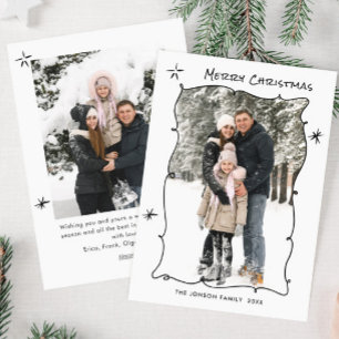 Funky Hand Drawn Scribble Retro Christmas 2 Photo Holiday Card