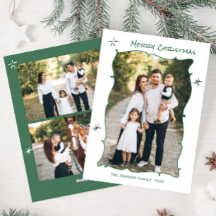 Funky Hand Drawn Scribble Retro Christmas 3 Photo Holiday Card