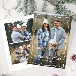 Funky Hand Drawn Scribble Retro Christmas 3 Photo Holiday Card