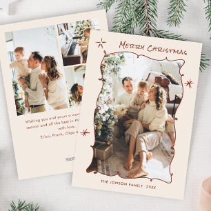 Funky Hand Drawn Scribble Retro Christmas 4 Photo Holiday Card