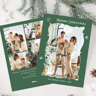 Funky Hand Drawn Scribble Retro Christmas 5 Photo Holiday Card