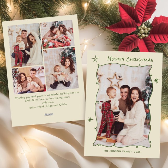 Funky Hand Drawn Scribble Retro Christmas 5 Photo Holiday Card (Creator Uploaded)