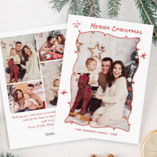 Funky Hand Drawn Scribble Retro Christmas 5 Photo Holiday Card