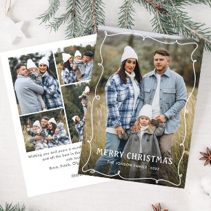 Funky Hand Drawn Scribble Retro Christmas 5 Photo Holiday Card