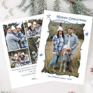 Funky Hand Drawn Scribble Retro Christmas 5 Photo Holiday Card