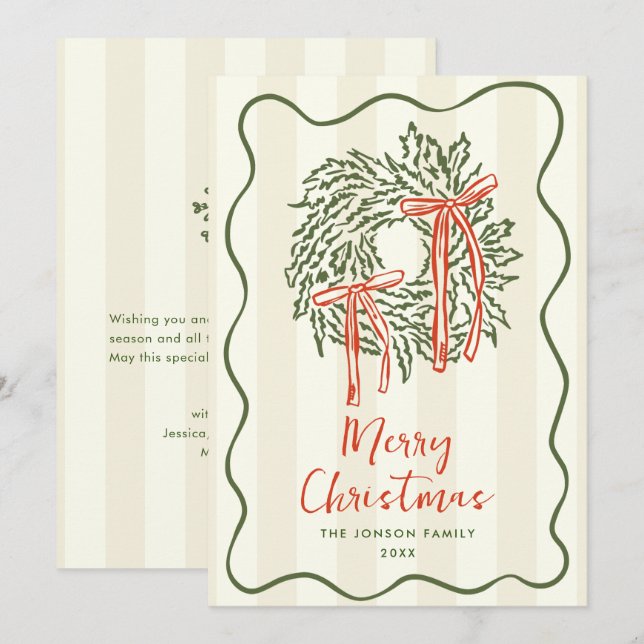Funky Hand Drawn Scribble Retro Christmas Holiday Card (Front/Back)