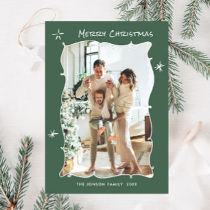 Funky Hand Drawn Scribble Retro Christmas Photo Holiday Card