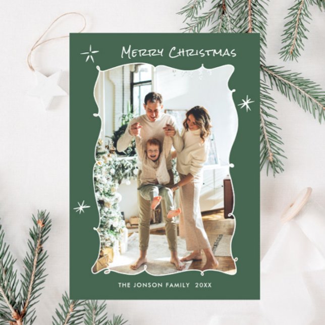 Funky Hand Drawn Scribble Retro Christmas Photo Holiday Card (Creator Uploaded)