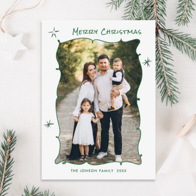 Funky Hand Drawn Scribble Retro Christmas Photo Holiday Card (Creator Uploaded)