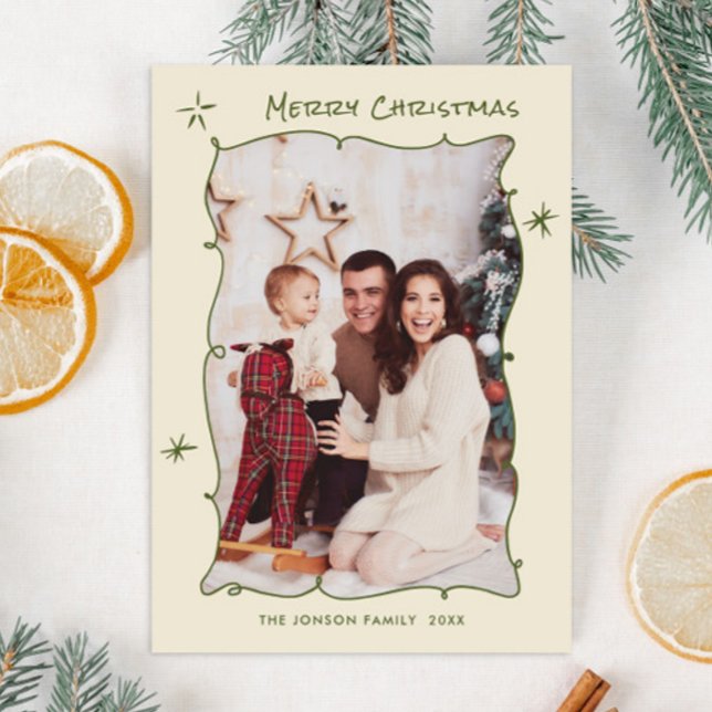 Funky Hand Drawn Scribble Retro Christmas Photo Holiday Card (Creator Uploaded)