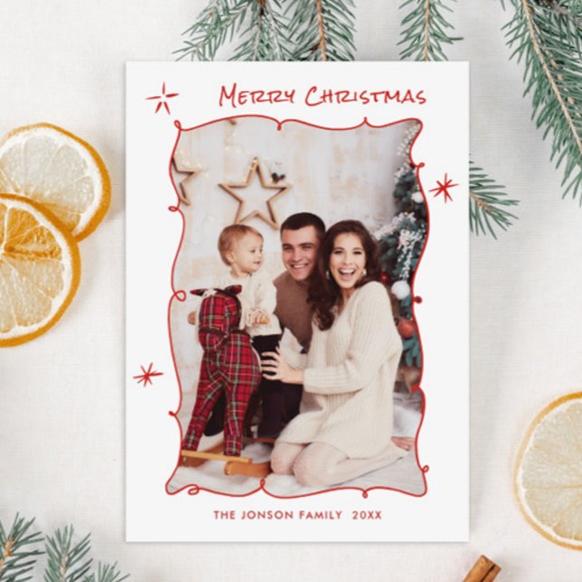 Funky Hand Drawn Scribble Retro Christmas Photo Holiday Card (Creator Uploaded)