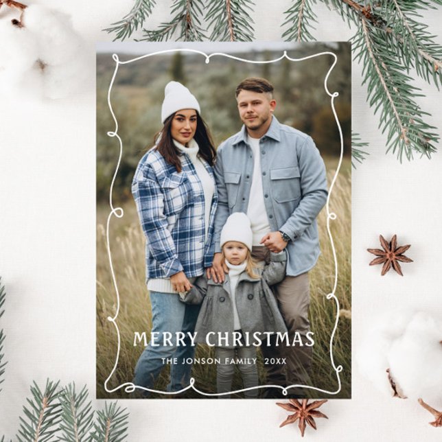 Funky Hand Drawn Scribble Retro Christmas Photo Holiday Card (Creator Uploaded)