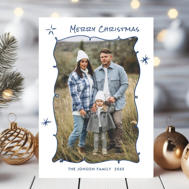 Funky Hand Drawn Scribble Retro Christmas Photo Holiday Card (Creator Uploaded)