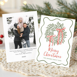 Funky Hand Drawn Scribble Retro Christmas Photo Holiday Card