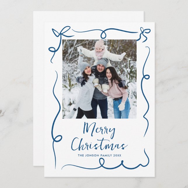 Funky Hand Drawn Scribble Retro Christmas Photo Holiday Card (Front/Back)